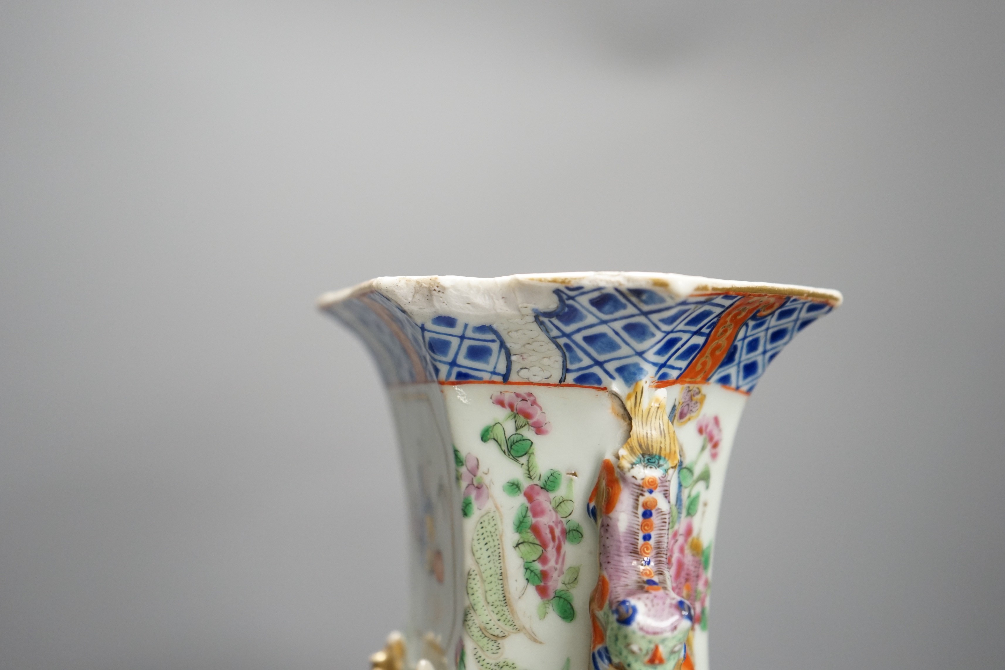 A 19th century Chinese famille rose hexagonal vase, 42cm